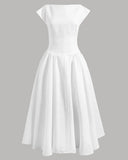 Cap Sleeve Fit & Flare A-Line Midi Dress in White image 2