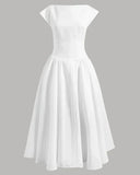 Cap Sleeve Fit & Flare A-Line Midi Dress in White image 1