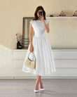 Cap Sleeve Fit & Flare A-Line Midi Dress in White image 1