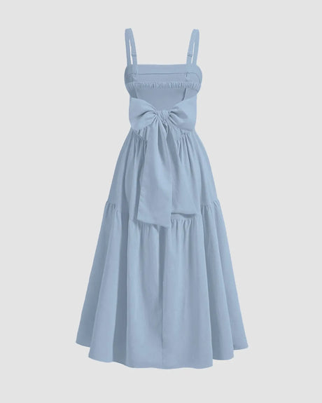 Chic Back Bow Tiered Midi Dress In English Blue image 3