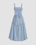 Chic Back Bow Tiered Midi Dress In English Blue image 3