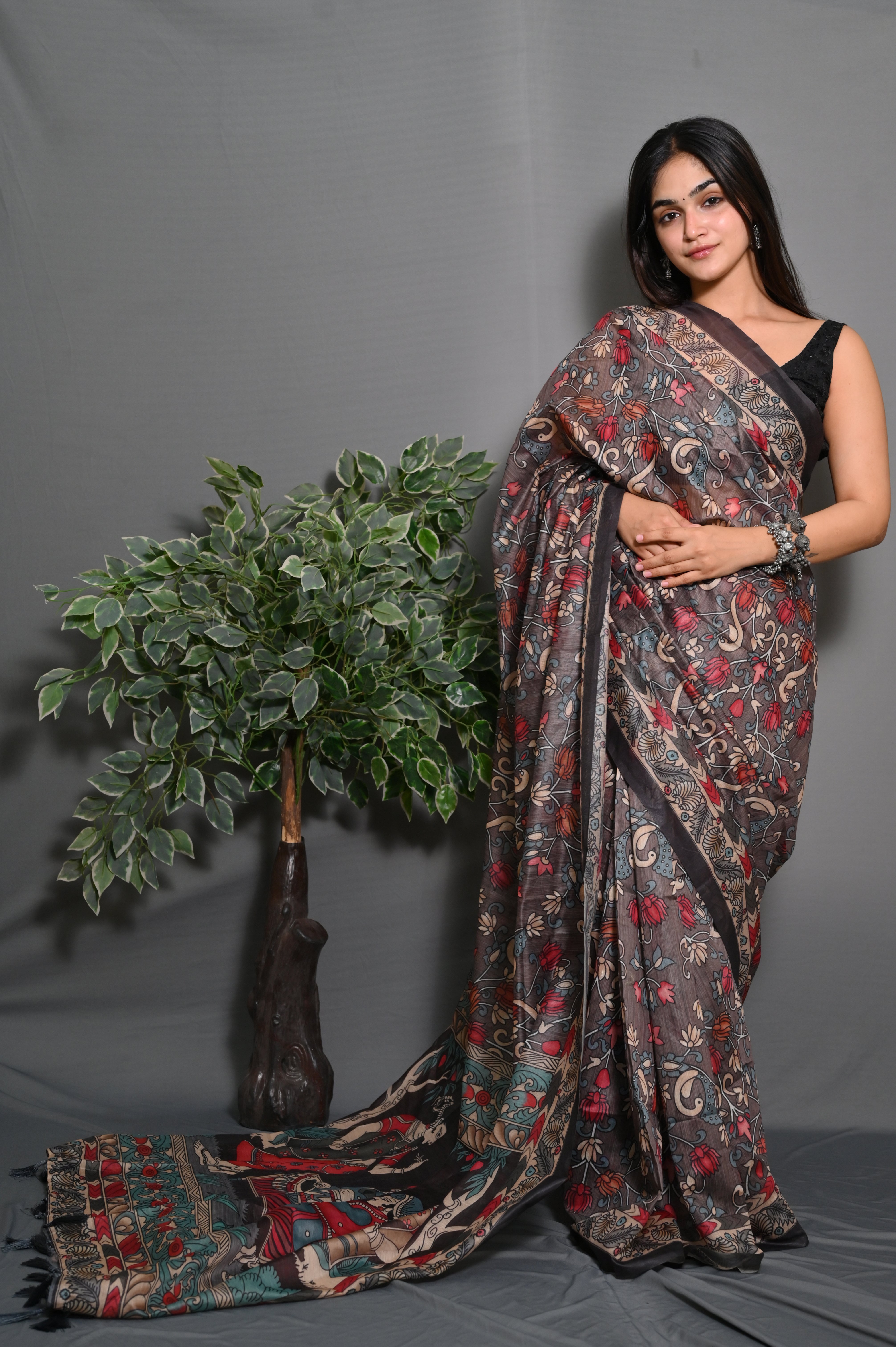 Soft Lichi Silk saree With Blouse image 1