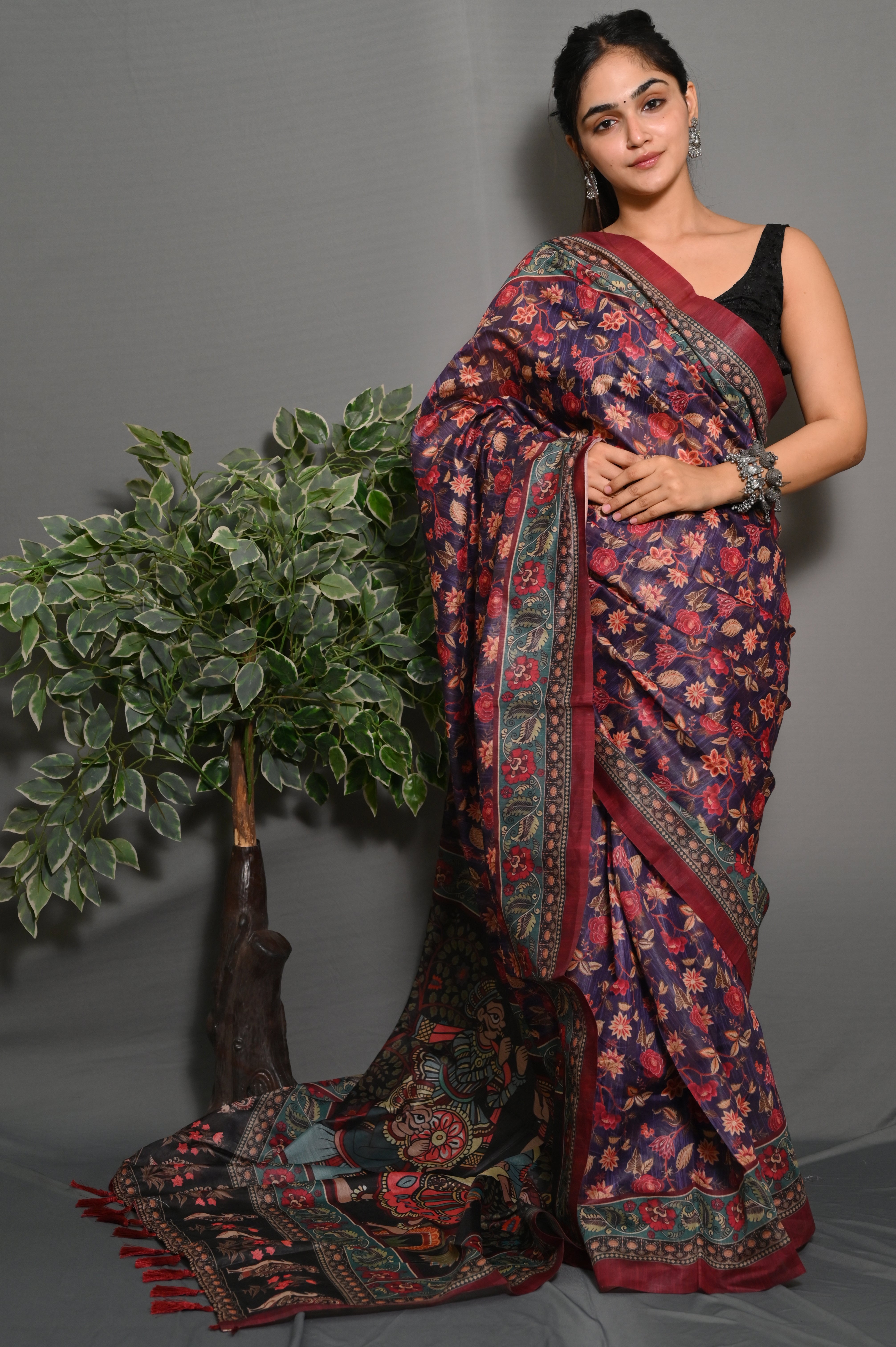Women's  Soft Lichi Silk saree With Unstitched Blouse image 1