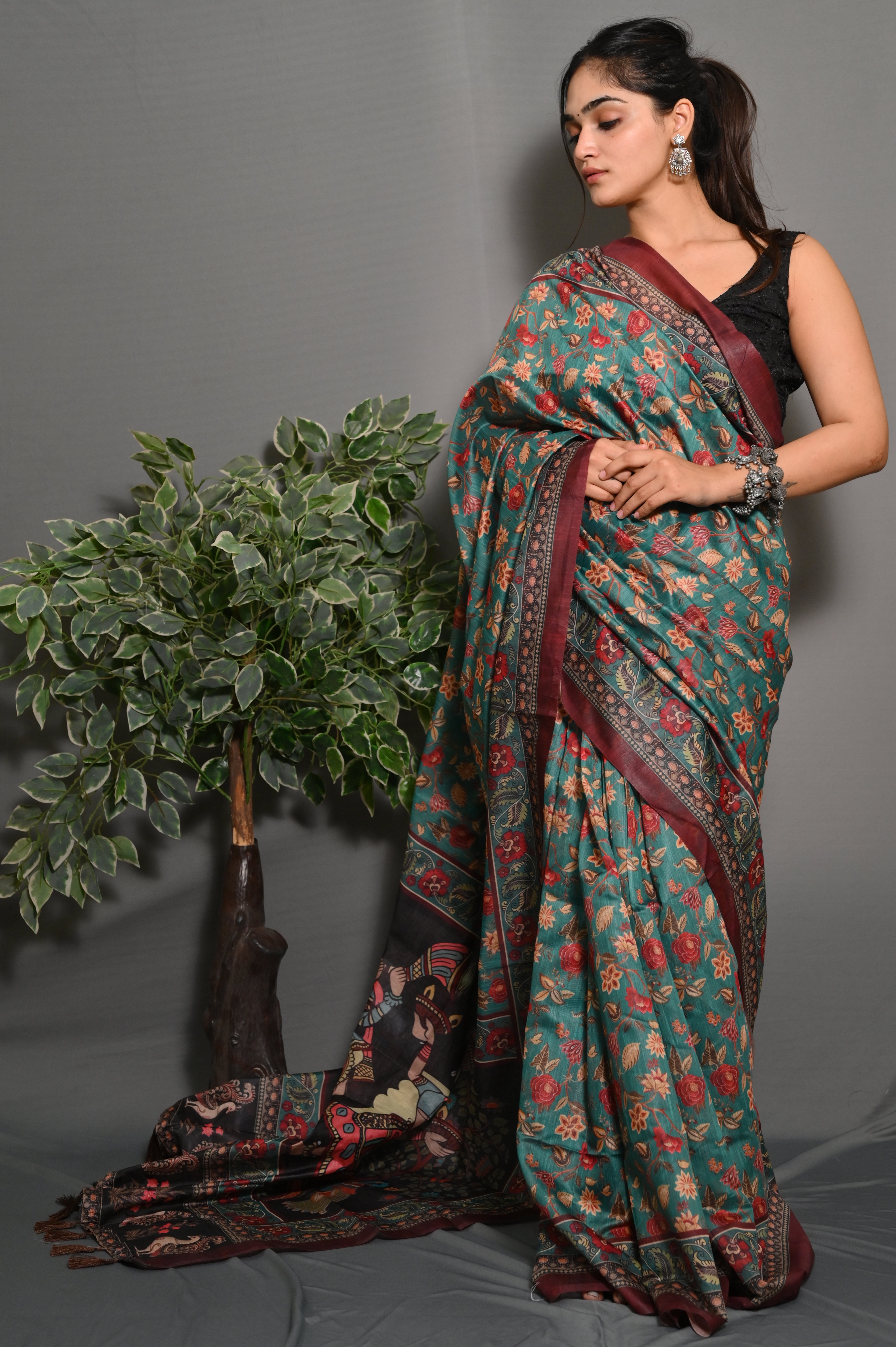 Women's  Soft Lichi Silk saree With Unstitched Blouse image 6
