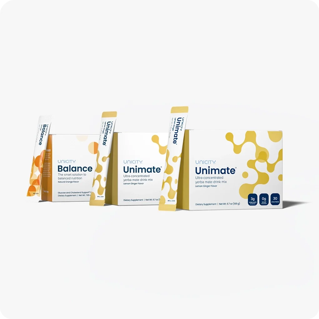 Unicity Unimate 60 Pack & Balance Natural Orange 30 Pack Combo – Refreshing Drink Mix Variety Set image 1
