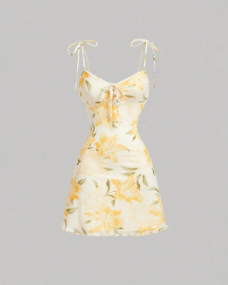Floral Print Shoulder Straps Summer Mini Dress image 1