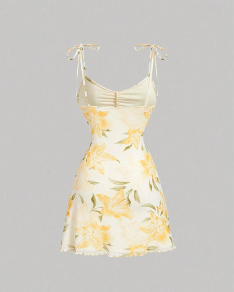 Floral Print Shoulder Straps Summer Mini Dress image 3