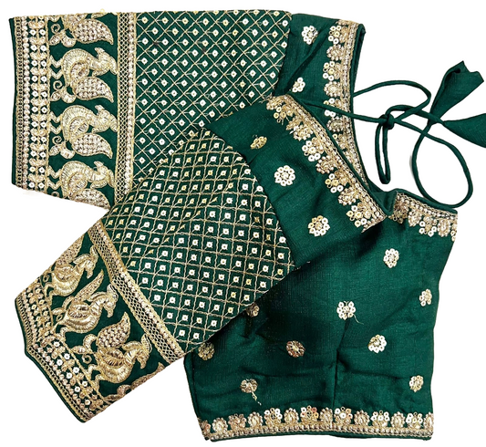 Green Silk Blouse,Embroidery Work Blouse For Women image 1