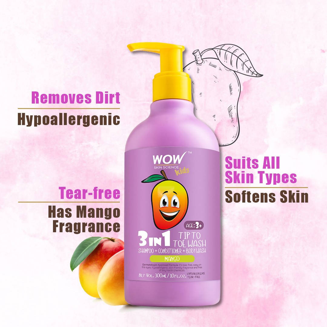 Wow Skin Science Kids Mango 3 in 1 Tip to Toe Wash - 300 ml image 3