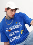 Men Blue Printed Round Neck Oversized Fit T-Shirt image 1
