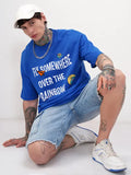 Men Blue Printed Round Neck Oversized Fit T-Shirt image 2
