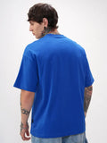 Men Blue Printed Round Neck Oversized Fit T-Shirt image 3
