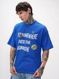 Men Blue Printed Round Neck Oversized Fit T-Shirt image 4