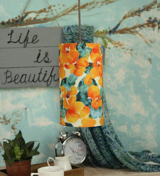 Orange Flowers Cylindrical Hanging Shade image 1