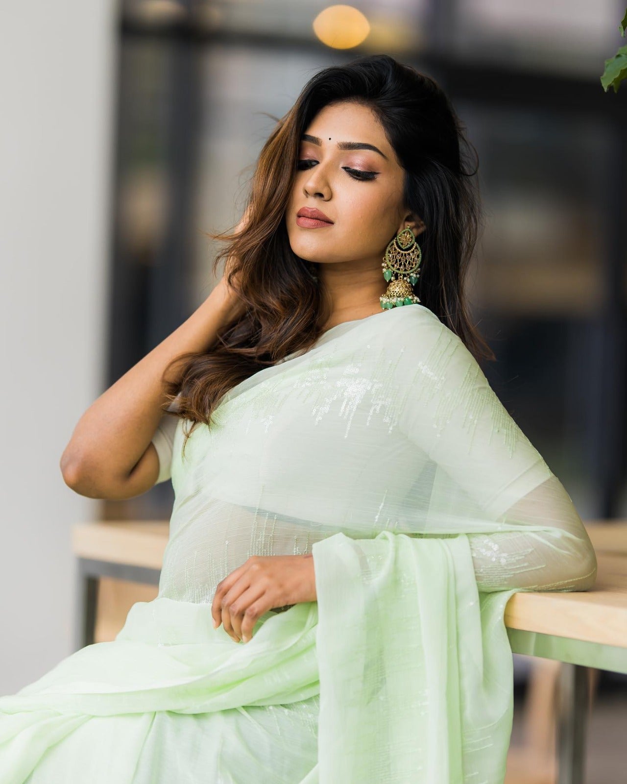 Perrot Green Colour Zomato Silk & Embroidery Sequence Work Saree image 2