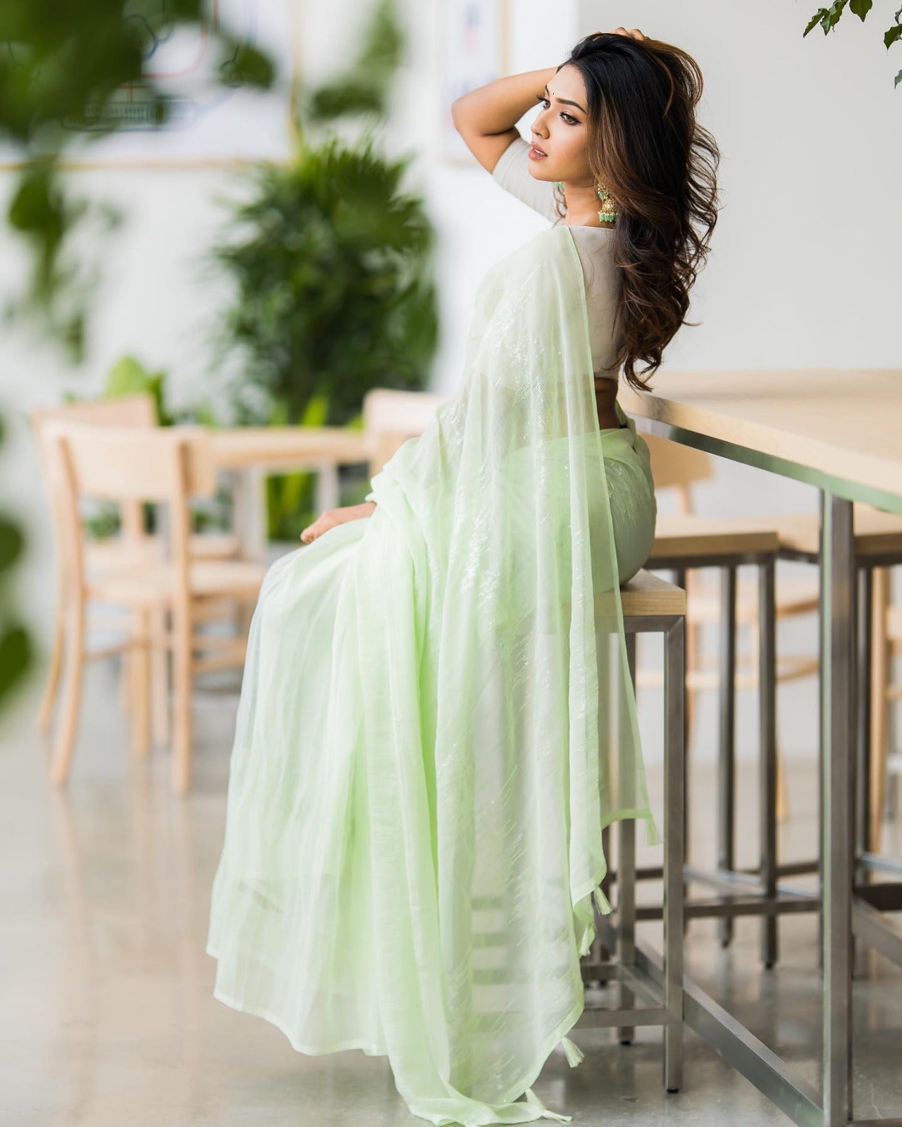Perrot Green Colour Zomato Silk & Embroidery Sequence Work Saree image 4