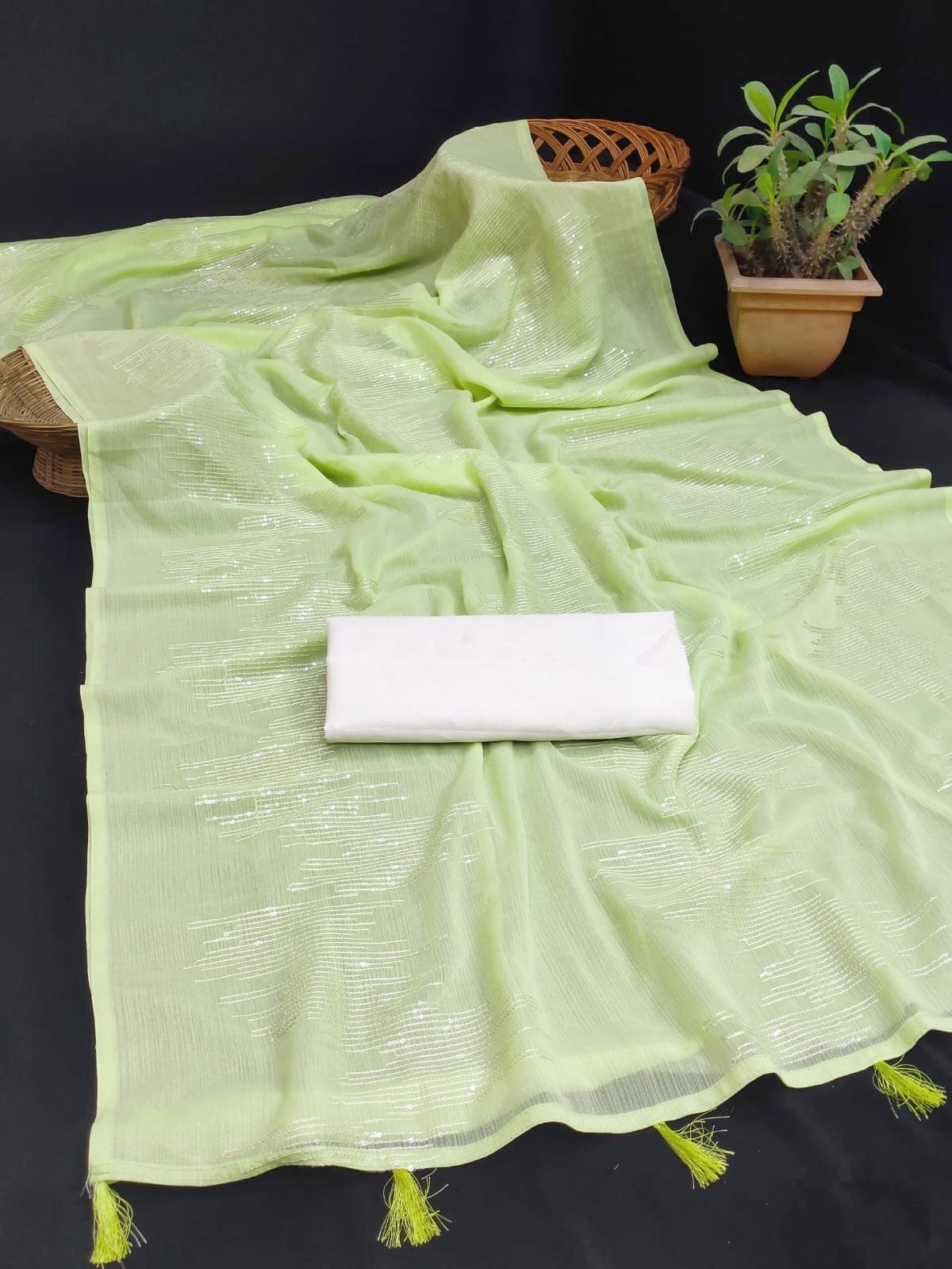 Perrot Green Colour Zomato Silk & Embroidery Sequence Work Saree image 9