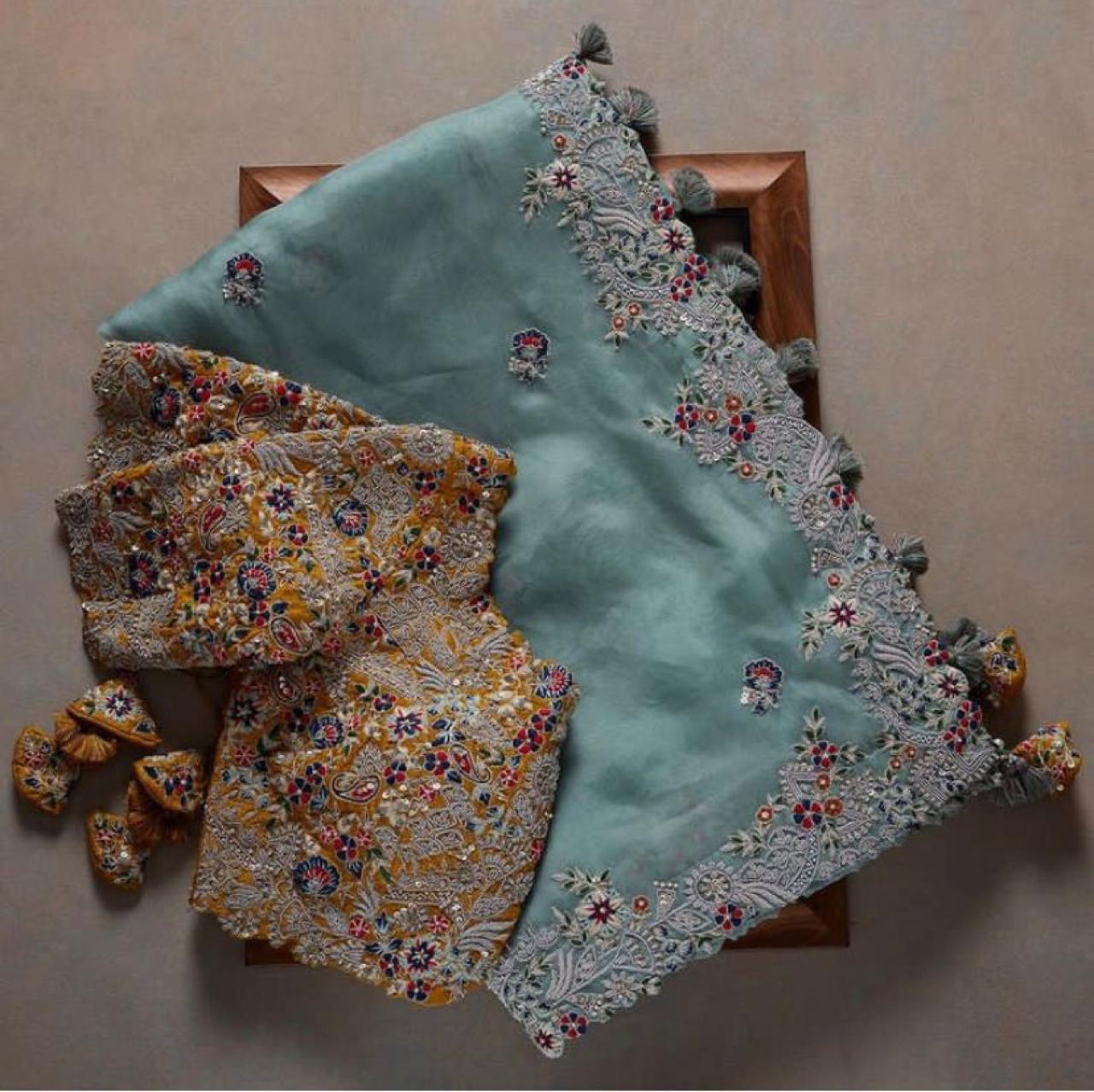 Georgette & Embroidery Work Saree With Blouse image 3