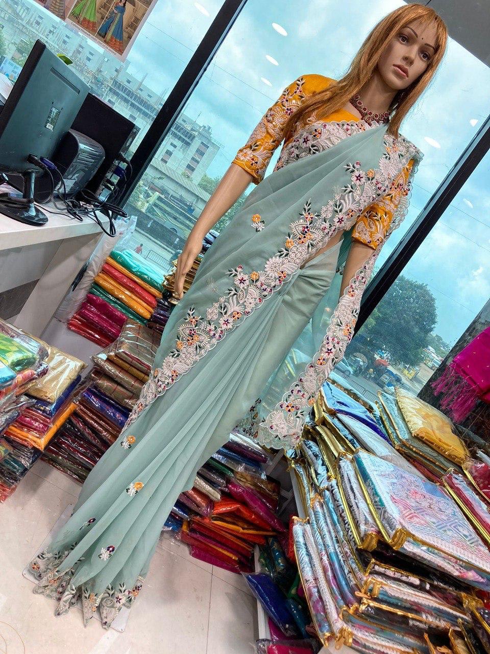 Georgette & Embroidery Work Saree With Blouse image 7