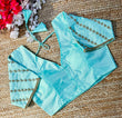 SkyBlue Silk Golden Handcrafted Work Blouse,Saree Blouse image 1
