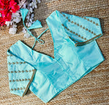 SkyBlue Silk Golden Handcrafted Work Blouse,Saree Blouse image 1