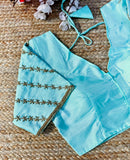 SkyBlue Silk Golden Handcrafted Work Blouse,Saree Blouse image 2