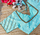 SkyBlue Silk Golden Handcrafted Work Blouse,Saree Blouse image 4