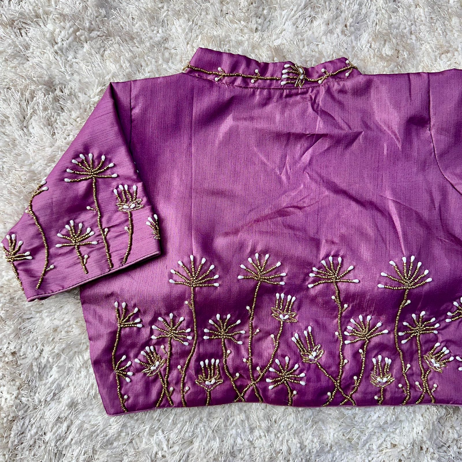 Purple Ethnic Beautiful Designer Silk Full Stitched Saree Blouse image 3