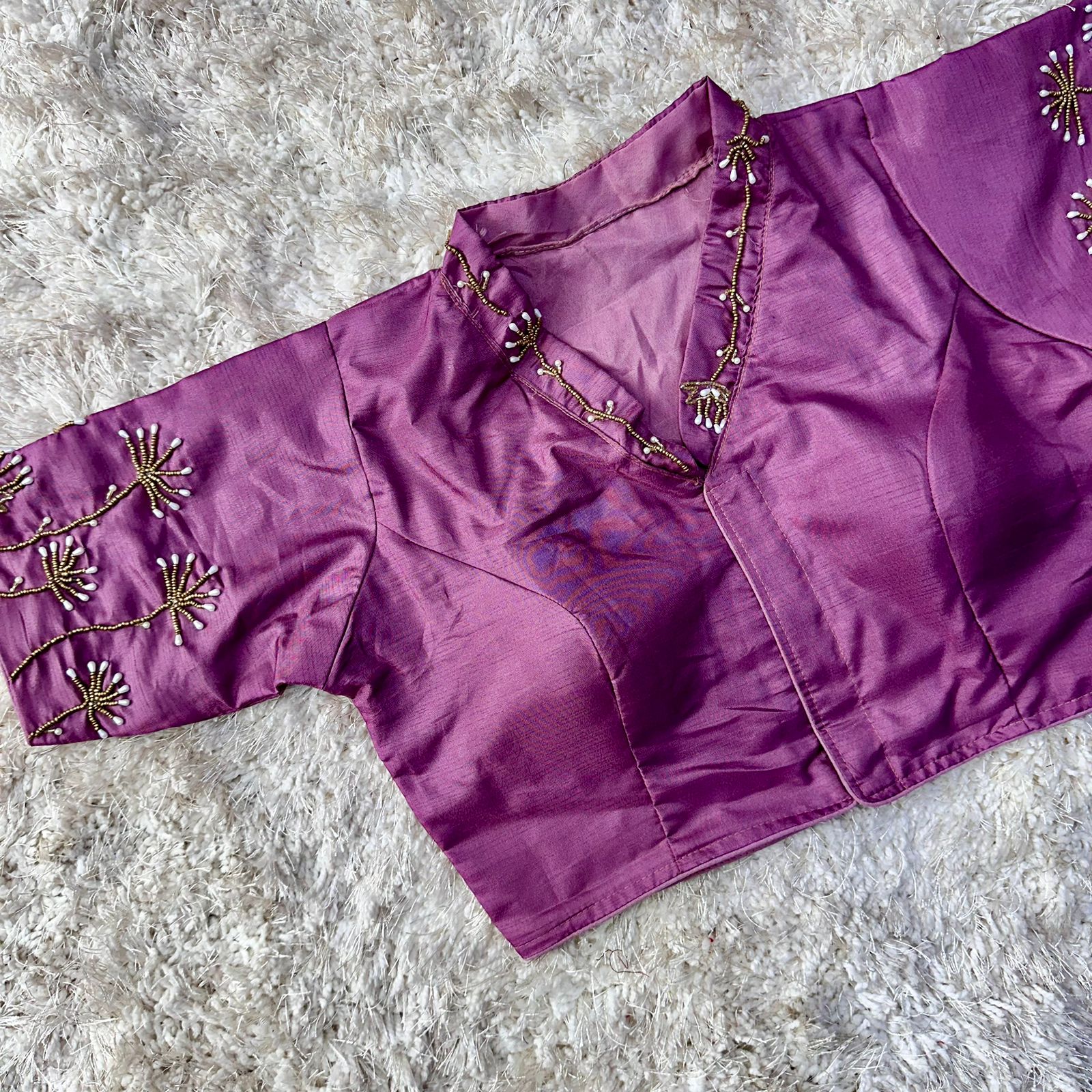 Purple Ethnic Beautiful Designer Silk Full Stitched Saree Blouse image 2