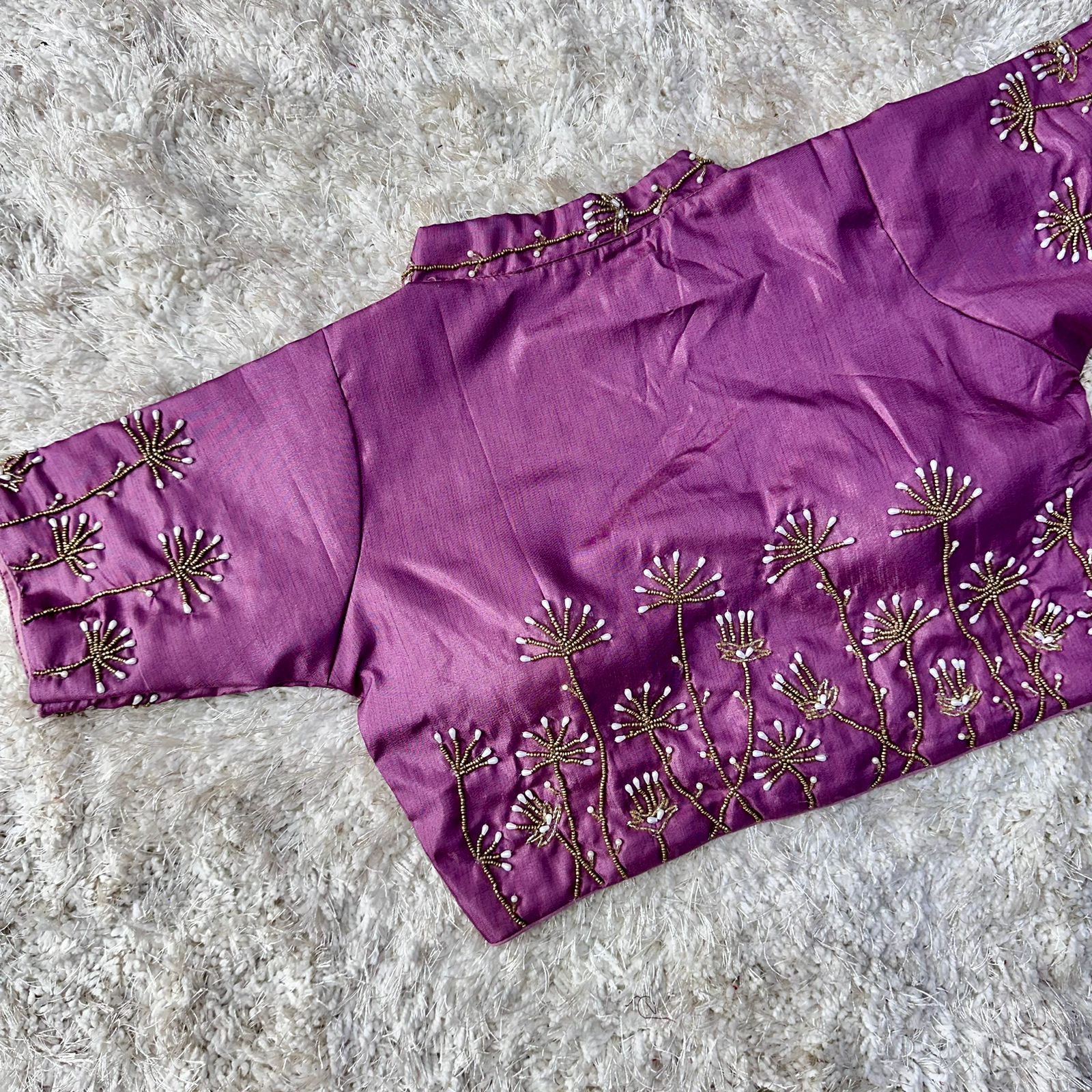 Purple Ethnic Beautiful Designer Silk Full Stitched Saree Blouse image 4