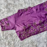 Purple Ethnic Beautiful Designer Silk Full Stitched Saree Blouse image 4