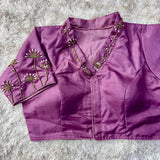 Purple Ethnic Beautiful Designer Silk Full Stitched Saree Blouse image 1