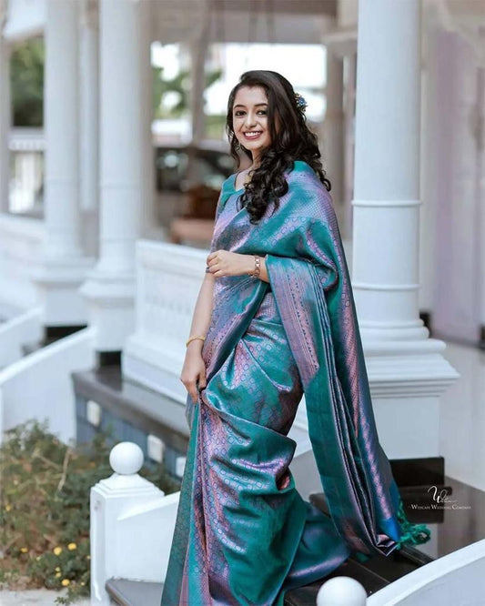 Soft Lichi Silk & Jacquard Work Saree With Blouse image 1