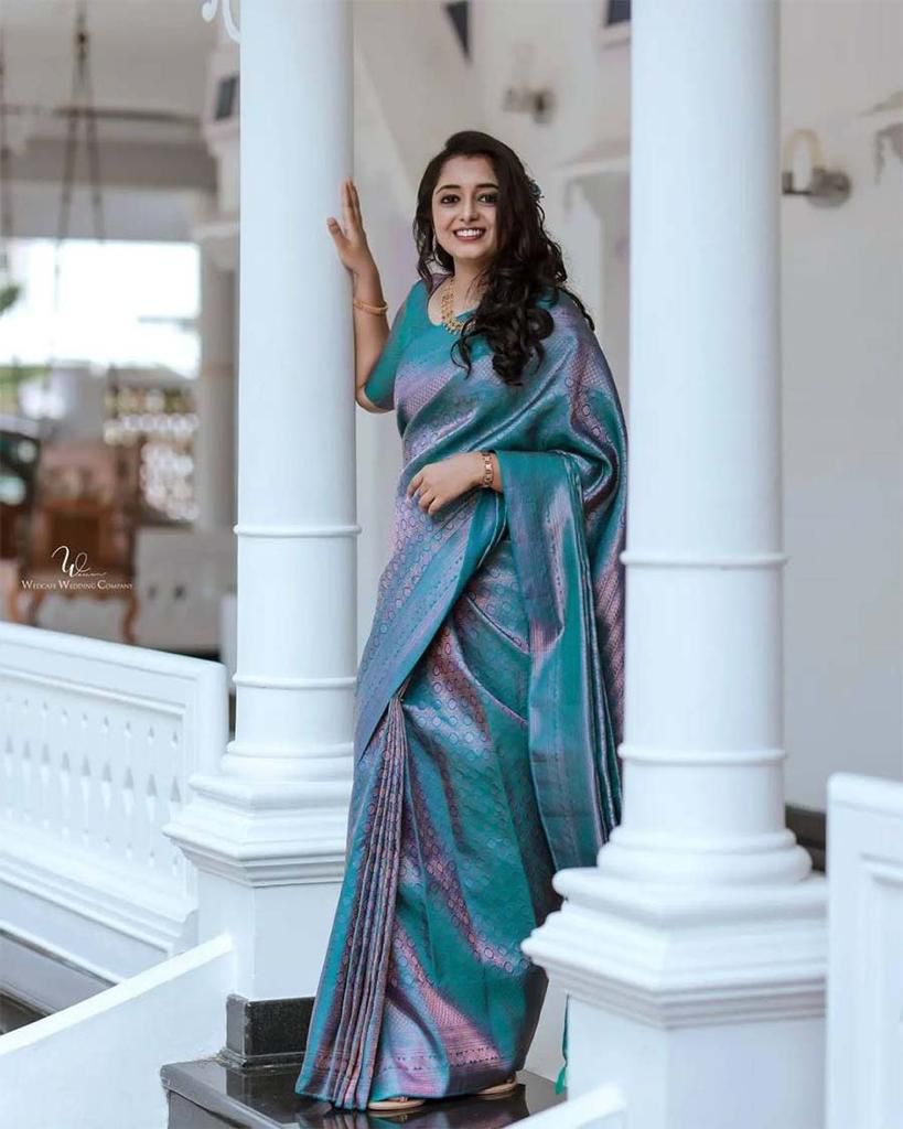 Soft Lichi Silk & Jacquard Work Saree With Blouse image 3