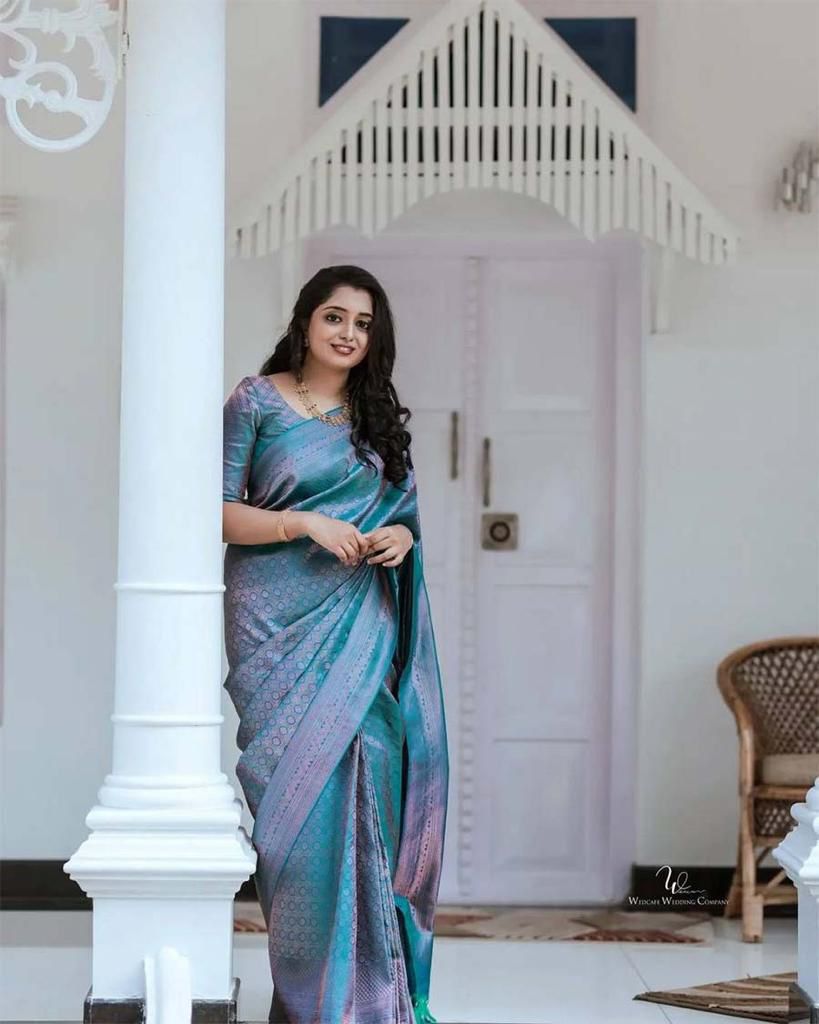 Soft Lichi Silk & Jacquard Work Saree With Blouse image 5