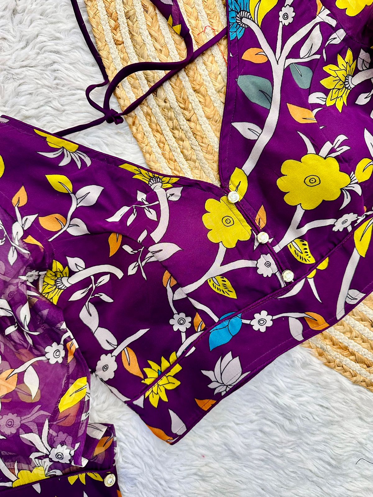 Purple Readymade Saree Blouse,Kalamkari printed Blouse image 2