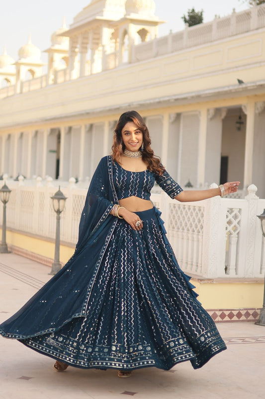 Faux Bloouming Sequence Embroidery Work Lehenga Choli With Dupatta image 1