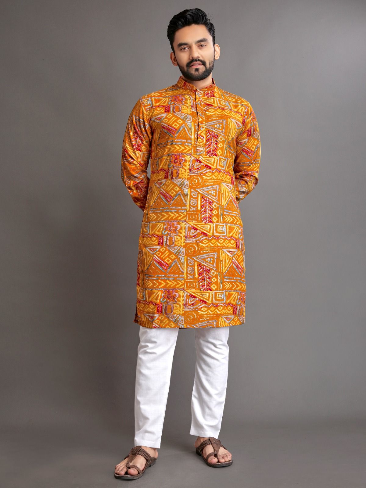 Yellow Premium Soft Cotton Men's Kurta image 1