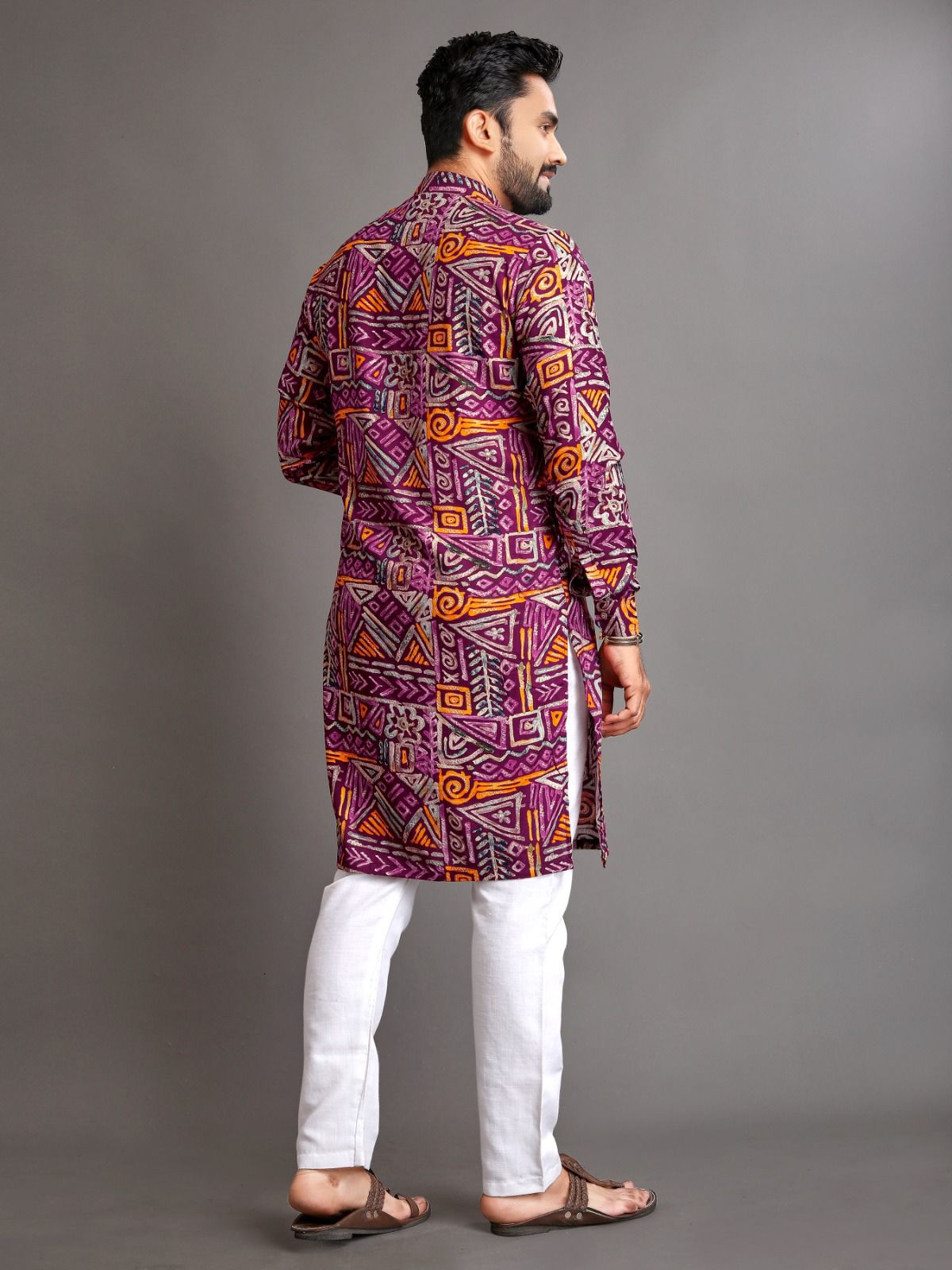 Premium Soft Cotton Foil Print Men Kurta image 3