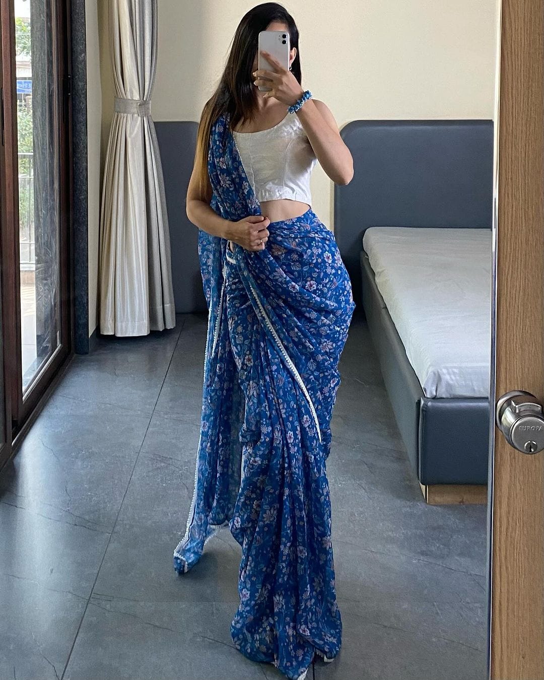 Blue Pure Soft Georgette Silk Ready To Wear Saree image 3