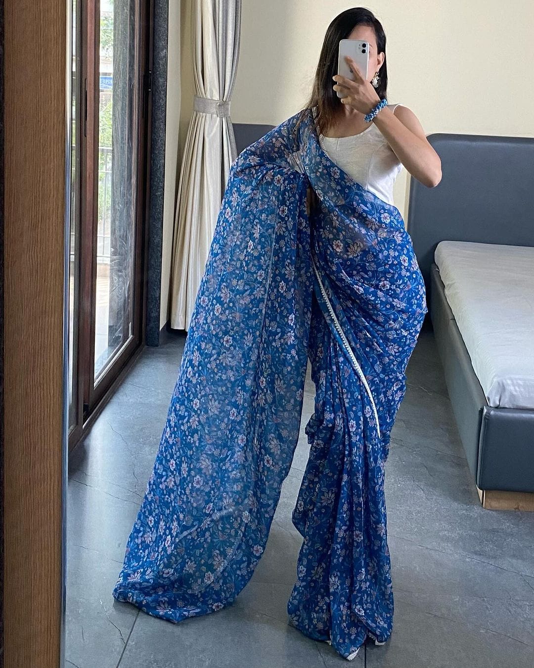 Blue Pure Soft Georgette Silk Ready To Wear Saree image 4