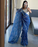 Blue Pure Soft Georgette Silk Ready To Wear Saree image 4