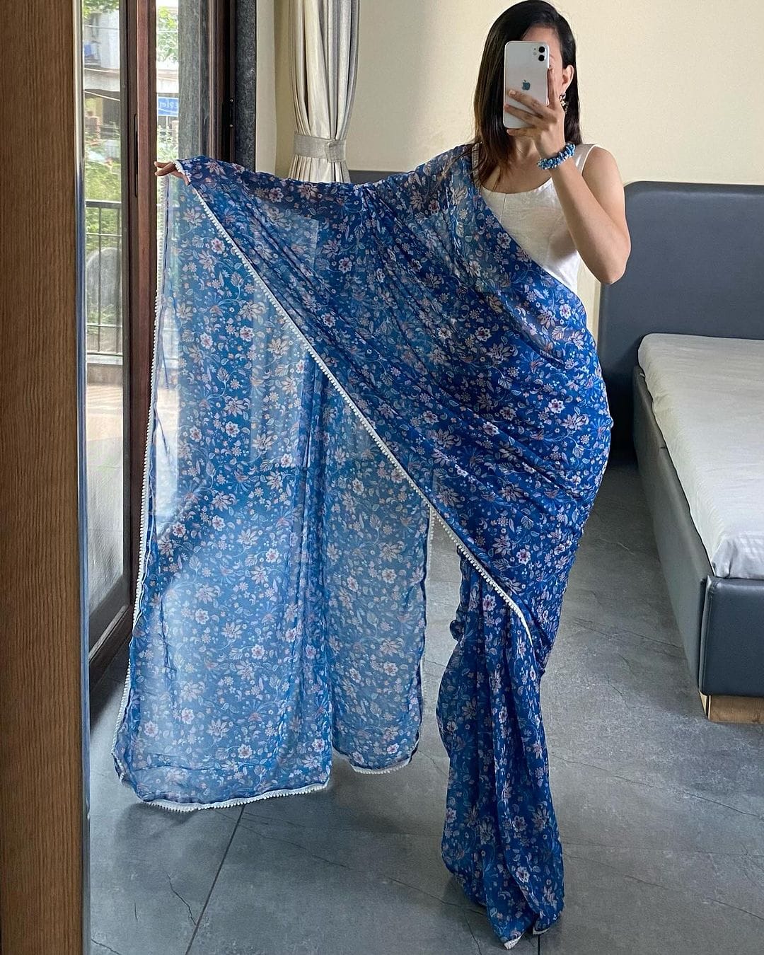 Blue Pure Soft Georgette Silk Ready To Wear Saree image 5