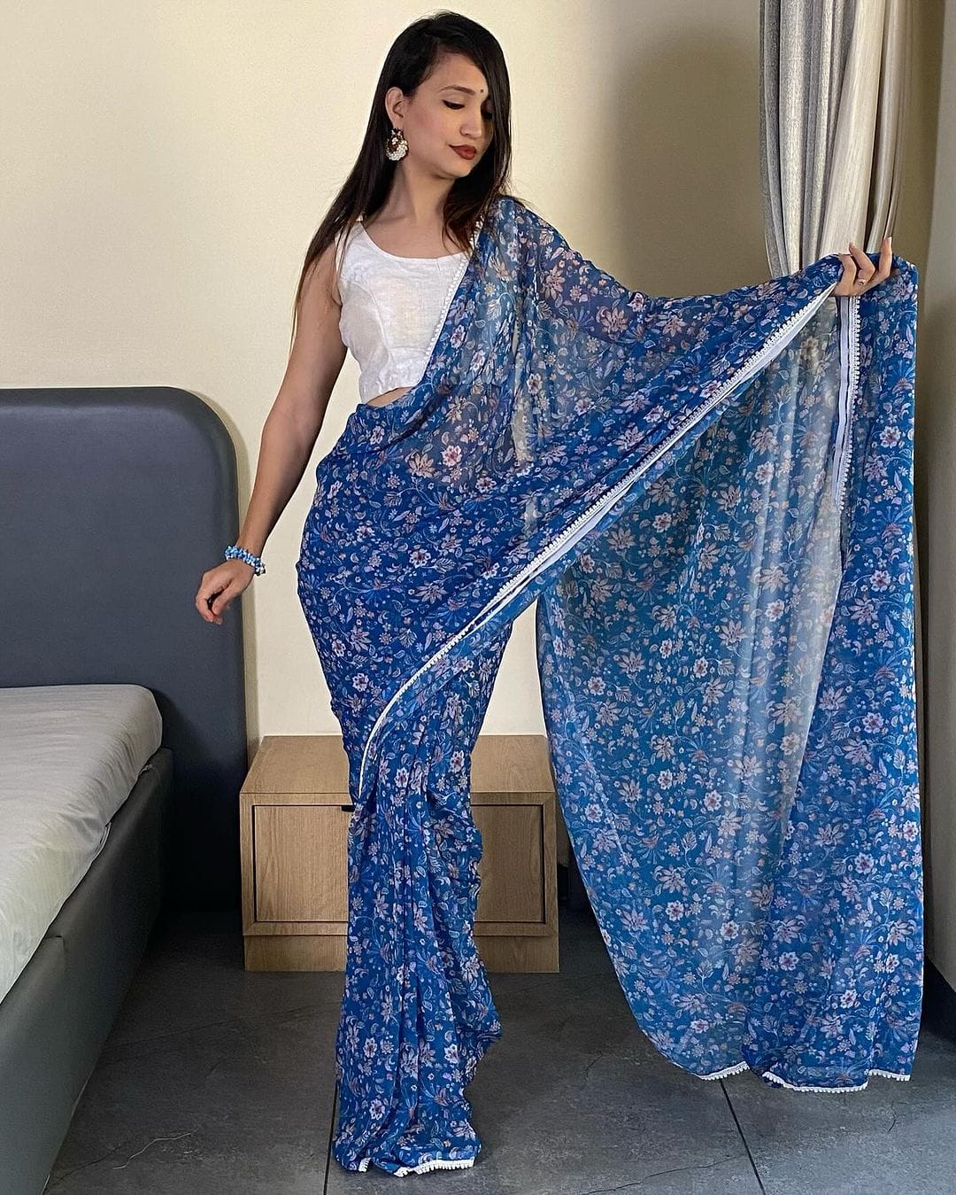 Blue Pure Soft Georgette Silk Ready To Wear Saree image 11