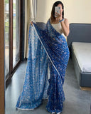 Blue Pure Soft Georgette Silk Ready To Wear Saree image 1