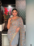 Grey Georgette With Zari & Sequence Work Saree image 2