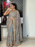 Grey Georgette With Zari & Sequence Work Saree image 3