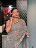Grey Georgette With Zari & Sequence Work Saree image 7