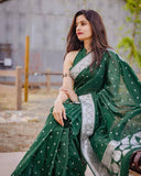 Green Soft Lichi Silk Jacquard Work Saree image 2