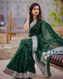 Green Soft Lichi Silk Jacquard Work Saree image 4